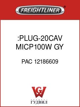 Оригинальная запчасть Фредлайнер PAC 12186609 :PLUG-20CAV,MICP100W,GY,OR SEAL