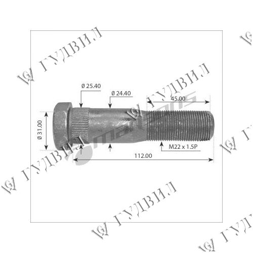 ШПИЛЬКА КОЛЕСНАЯ M22*1.5*96 ЗАД RVI MANSONS - 300531