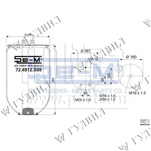 ПНЕВМОПОДУШКА 4912 БЕЗ СТАКАНА - 72.4912.S08