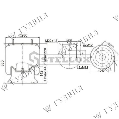 ПНЕВМОПОДУШКА 4004 В СБОРЕ  ПЛАСТ - 72.4004.CP03