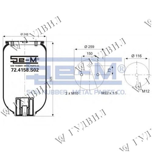 ПНЕВМОПОДУШКА 4158 БЕЗ СТАКАНА - 72.4158.S02