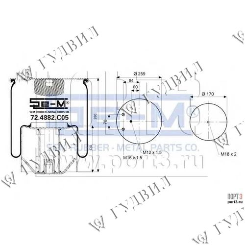 ПНЕВМОПОДУШКА 4882 В СБОРЕ МЕТАЛ SEM - 72.4882.C05/4882N1P05